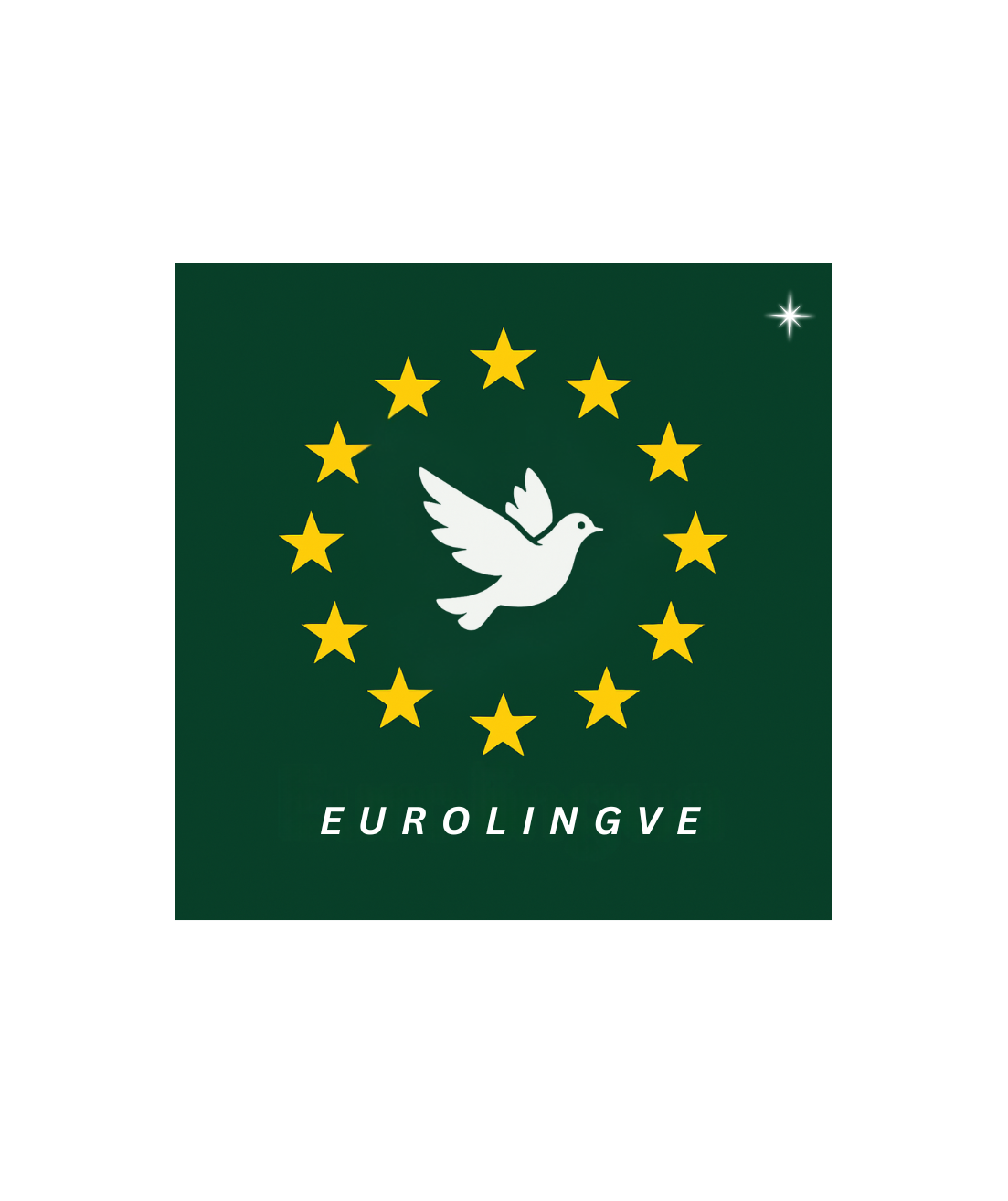 Eurolingve-Logo: Taube, Sterne, grün