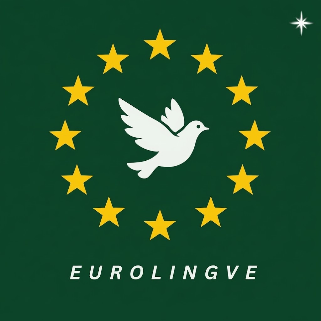 Eurolingve-Logo: Taube, Sterne, grün